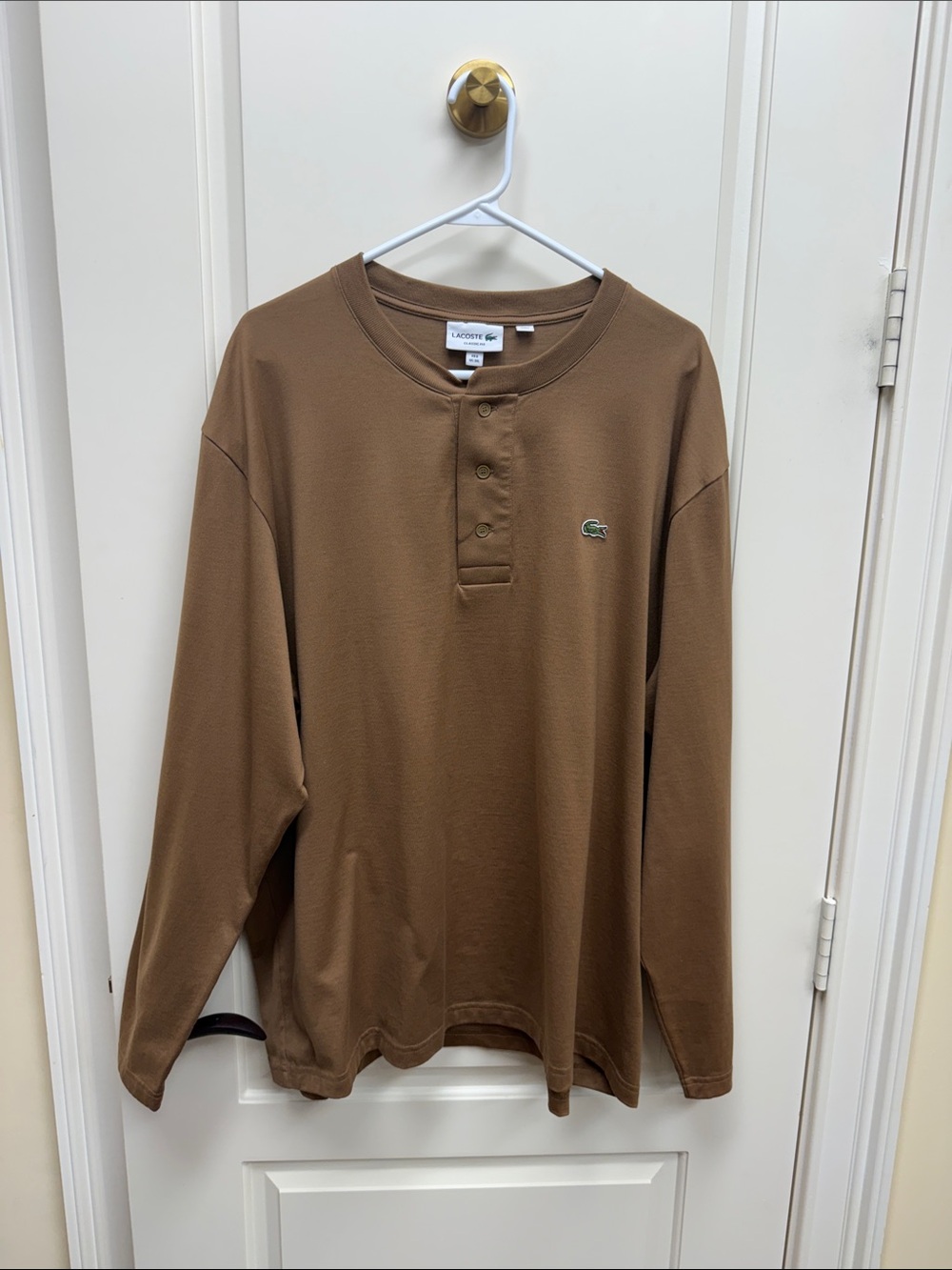 Lacoste Brown Long-Sleeve Henley with Croc Logo Never Worn
